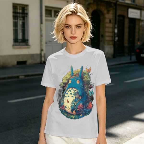Olive T-Shirt with Whimsical Forest Spirit and Butterfly Print