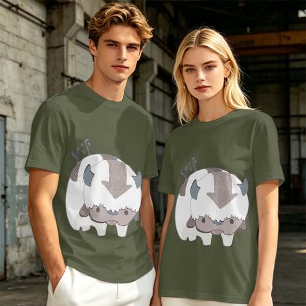 Olive green t-shirt with cute Appa the sky bison print