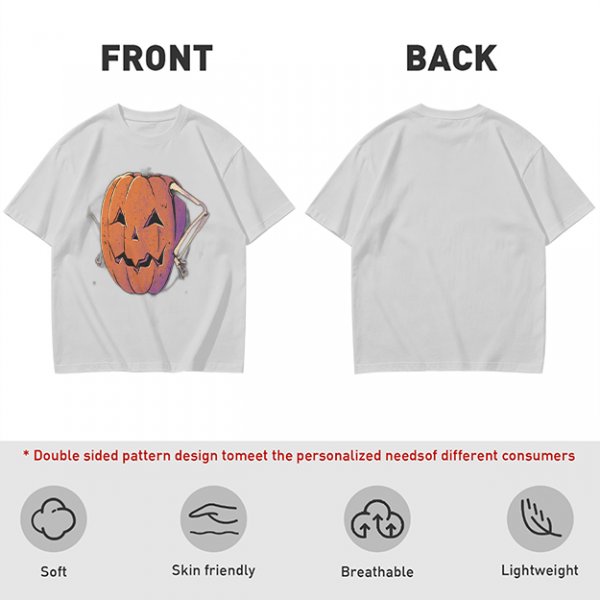 Olive Halloween T-Shirt with Skeleton Arm Jack-o'-Lantern Graphic