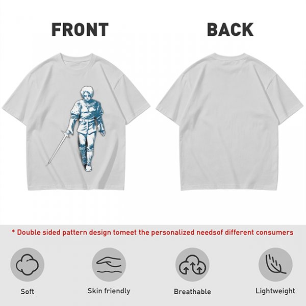 Olive T-shirt with Walking Swordsman Graphic Print