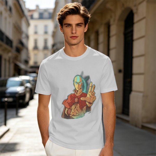 Olive Green T-Shirt with Avatar Aang The Last Airbender Art