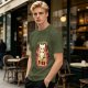 Olive Graphic T-Shirt With Everything Is On Fire Cat Design