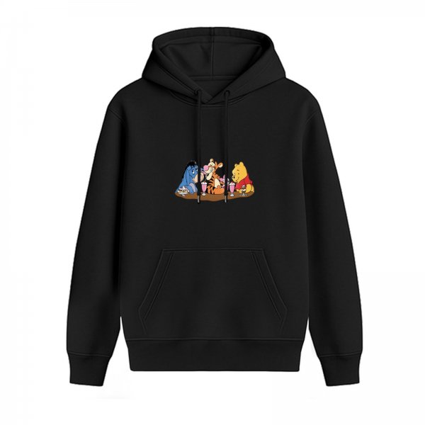 Black hoodie with Winnie the Pooh and friends tea party print