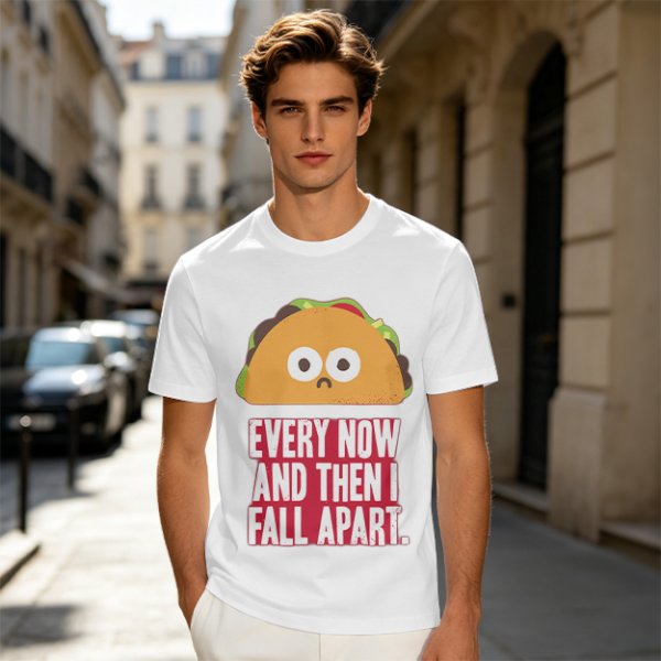 Olive T-Shirt With Sad Taco Graphic And 'Every Now And Then I Fall Apart' Text