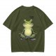 Olive T-Shirt With Meditating Frog Graphic Print