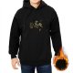 Black hoodie with decorative rooster and small bottle graphic