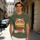 Olive T-Shirt With Cute Cat Burger And Kittens Print