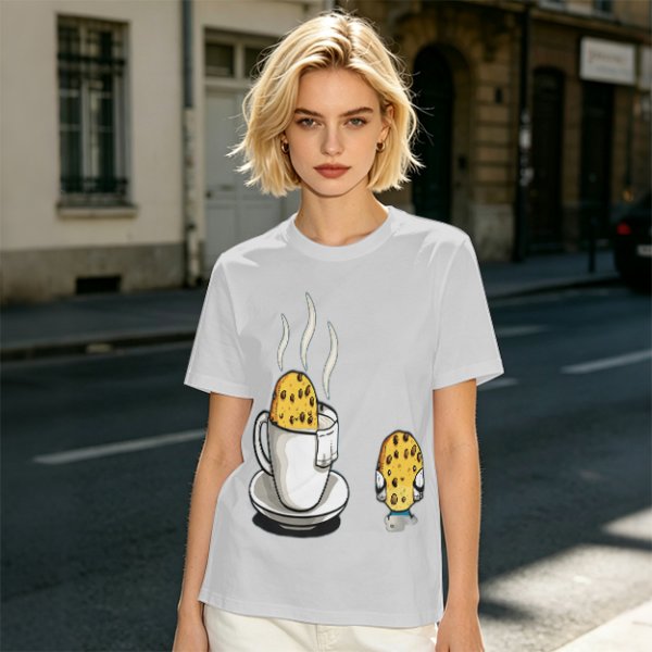 Olive T-Shirt With Funny Cookie In Coffee Cup Print