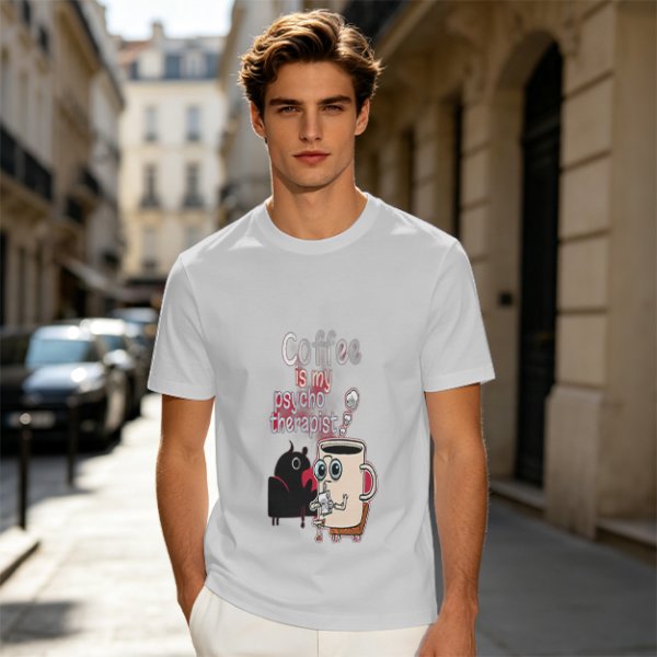 Coffee is my psychotherapist graphic olive t-shirt