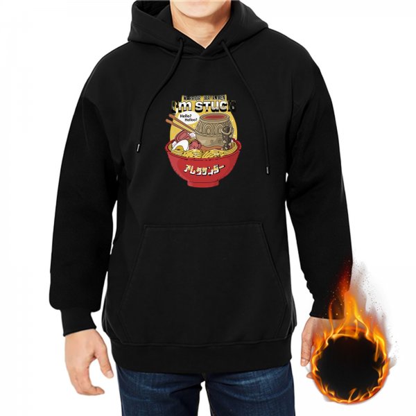 Black Hoodie With Ramen Bowl And 'I'm Stuck' Graphic Print