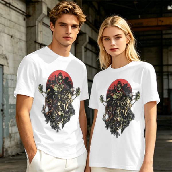 Olive T-Shirt With Dark Fantasy Villain Character Art Print