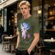 Olive T-Shirt With Whimsical Winged Creature Art Print