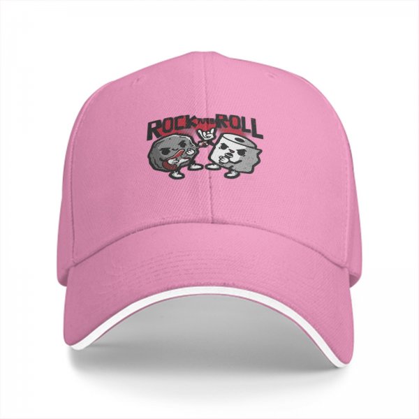 Black Baseball Cap With Rock And Roll Cartoon Graphic Design