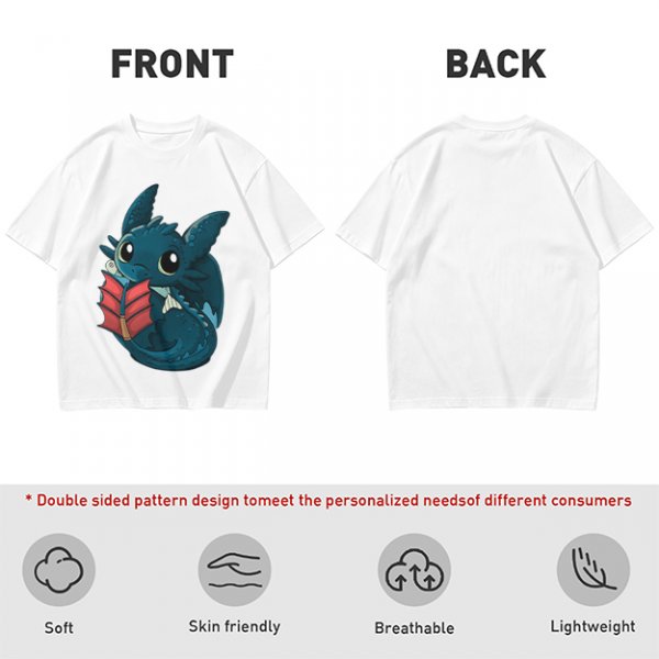Olive T-Shirt With Cute Baby Dragon Reading Book Print