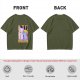 Olive green t-shirt with three-eyed cat couch killer tarot-style graphic