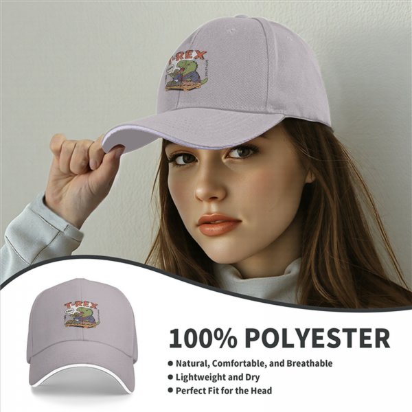 Black baseball cap with T-Rex sushi chef graphic and RAWR text
