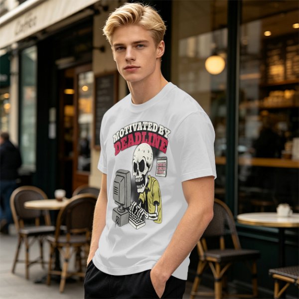 Motivated by Deadline Skeleton Working at Computer T-Shirt