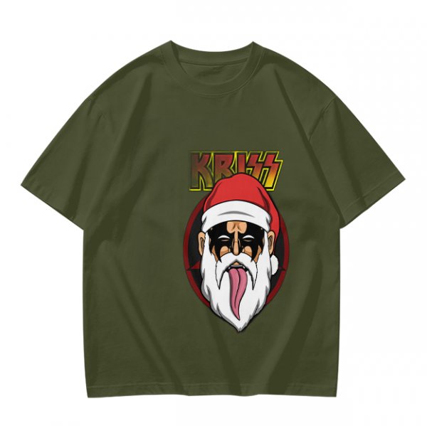 Olive T-Shirt with Kriss Santa Rock Band Graphic Print