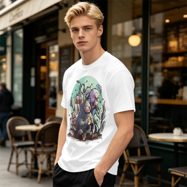 Olive T-Shirt With Magical Creature Group Art Print