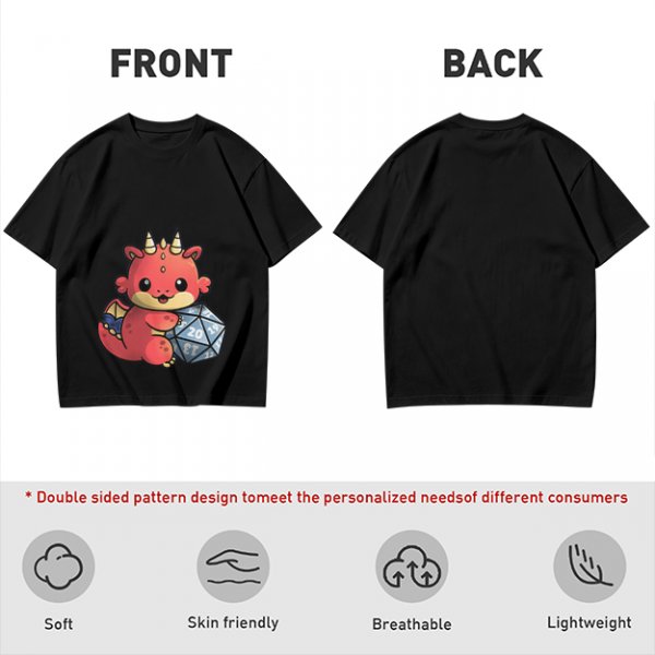 Cute Red Dragon Holding D20 Dice Graphic T-Shirt