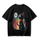 Olive T-shirt with black cat watching moon witch silhouette print