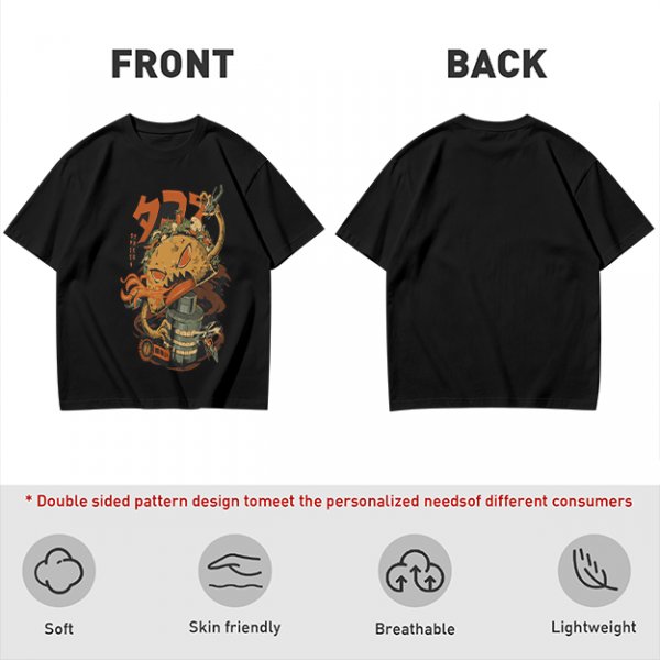 Olive T-shirt with Monster Burger and Japanese Graphic Print