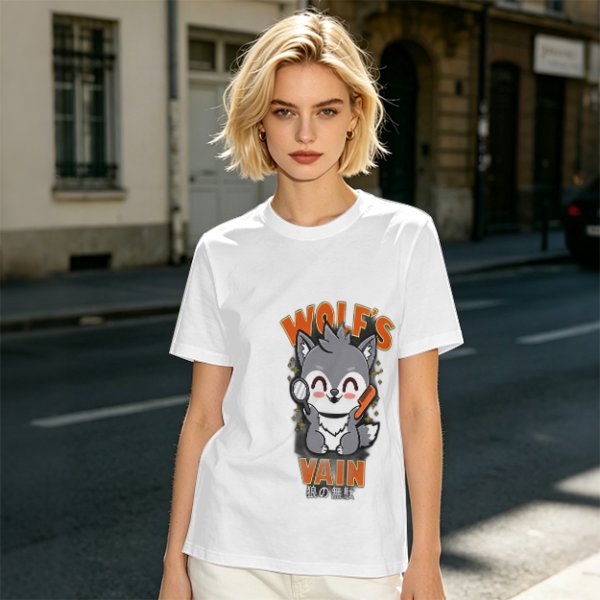 Olive t-shirt with cute wolf vanity graphic and playful text