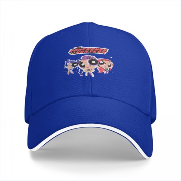 Black baseball cap with Powerpuff-style girl characters graphic