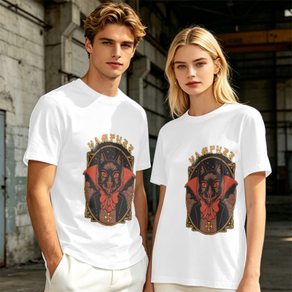 Olive T-Shirt with Vampurr Black Cat Vampire Graphic