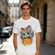 Olive t-shirt with sugar skull cat on jack-o'-lantern