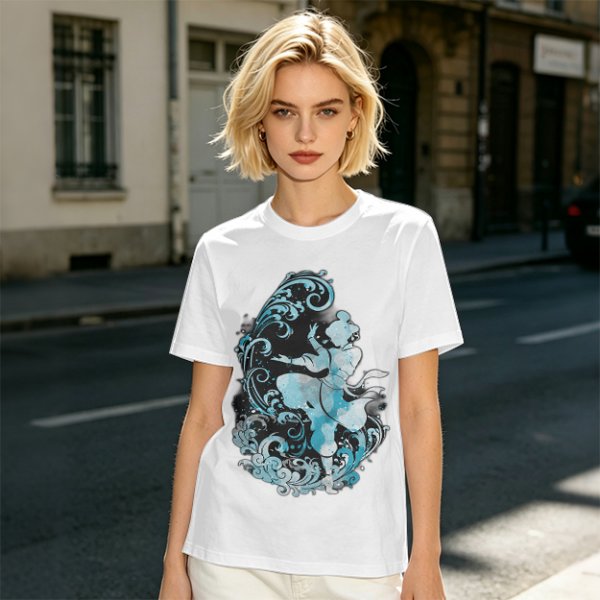 Olive T-shirt with Waterbender Character and Wave Art Print
