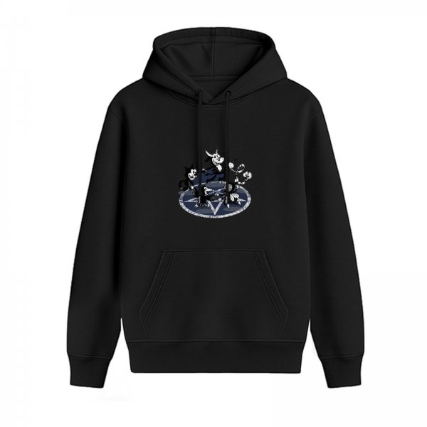 Black hoodie with vintage cartoon devil characters on pentagram