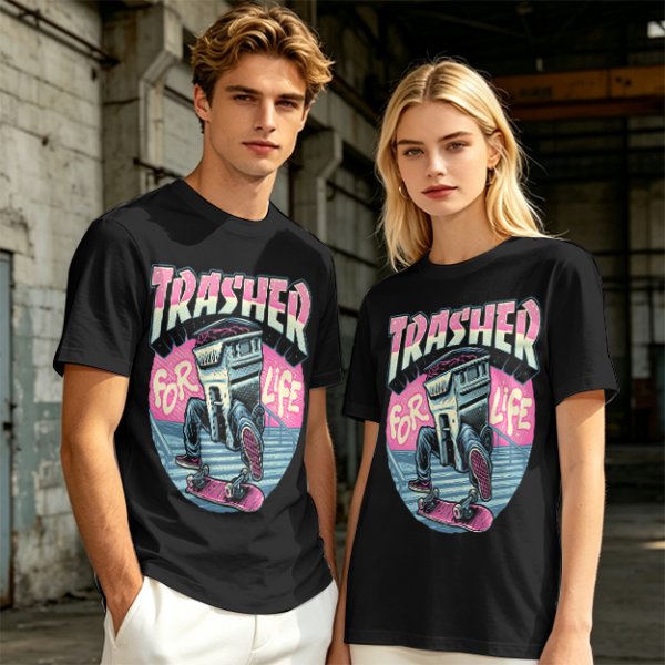 Olive T-Shirt With Trashed Skateboarding Graphic Design
