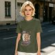 Olive T-shirt with cartoon pizza running on treadmill graphic