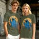 Olive T-Shirt Featuring Giant Cookie Monster Holding Cookie Against Moon