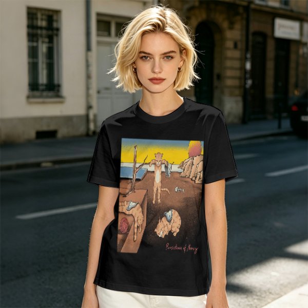 Olive T-Shirt With Surreal Cat Art Print
