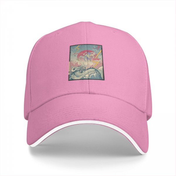 Black Baseball Cap with Japanese Ukiyo-e Dragon and Lightning Art Print