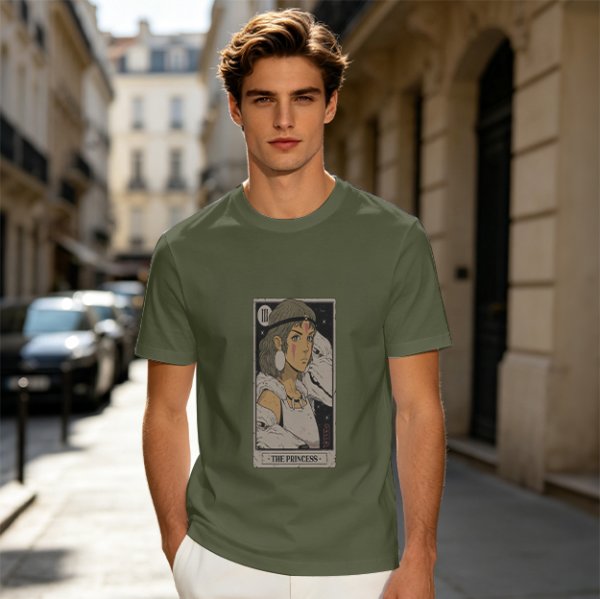 Olive Green T-Shirt With The Princess Tarot Card Style Anime Print