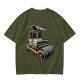 Olive T-Shirt With Rustic Wooden Cart Print