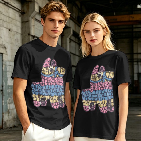 Olive T-Shirt With Colorful Donkey Pinata Graphic Print
