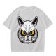 Olive T-Shirt With Angry White Cat Face Graphic