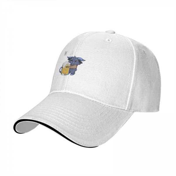 Black baseball cap with cute blue monster holding a foamy beer mug