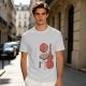 Olive T-Shirt With Crane Playing Cello Red Moon Art Print