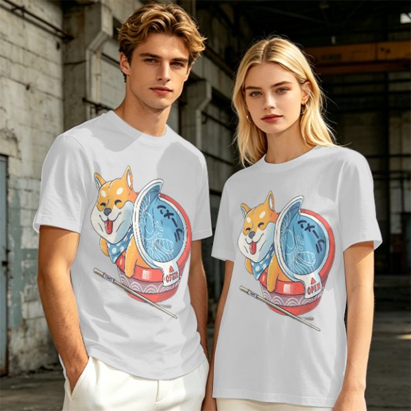 Olive T-shirt with Shiba Inu in Ramen Cup Graphic