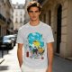 Olive T-shirt with anime pig pilot and seaplane graphic