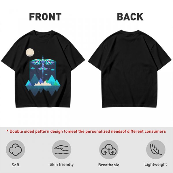 Olive T-Shirt With Geometric Dragonfly Mountain Night Scene Print