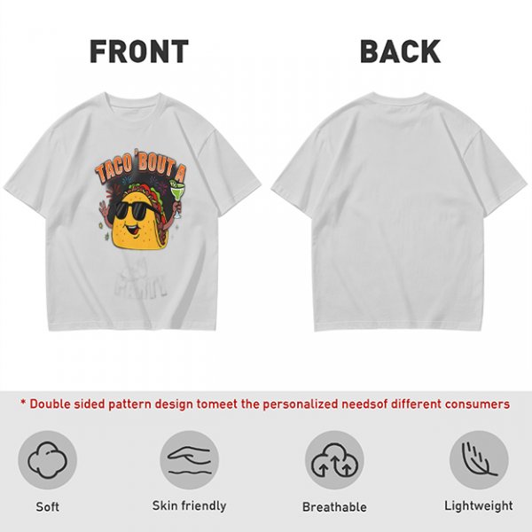 Olive taco graphic t-shirt with 'TACO 'BOUT A' text and margarita