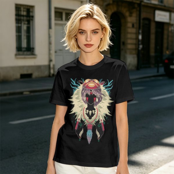 Olive Green T-Shirt With Fantasy Forest Spirit Graphic Print