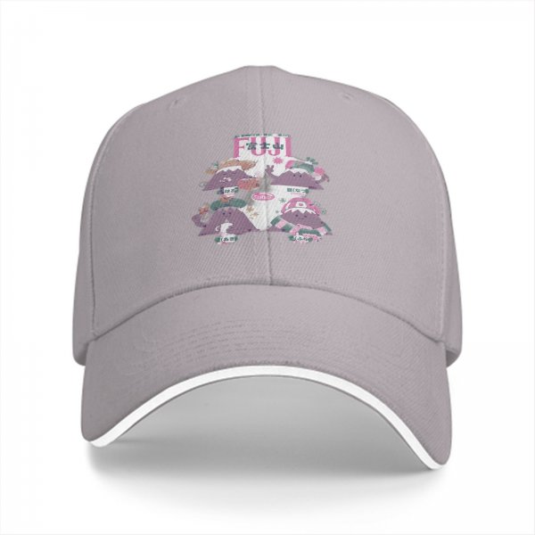 Black baseball cap with cute Mount Fuji character graphic design