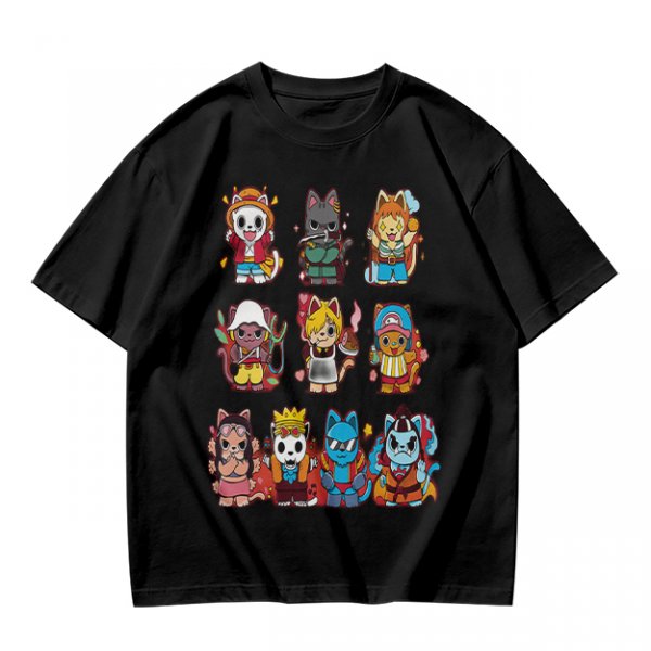 Olive T-Shirt With Cute Anime Cat Character Print